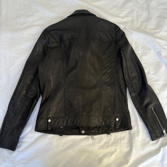 Allsaints Milo Asymmetric Zip Leather Biker Jacket Black Men's M Medium - Picture 3 of 7